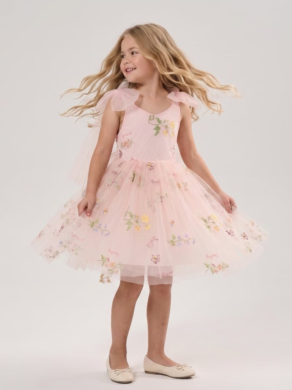 Pink Floral Tulle Princess Dress for Kids Flower Girl